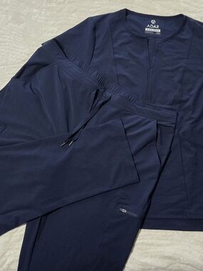 Adar Navy Medical Top with Subtle V-Neck Detail